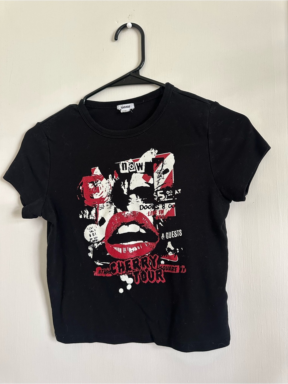 Garage Black Tee with Red Lip Graphic